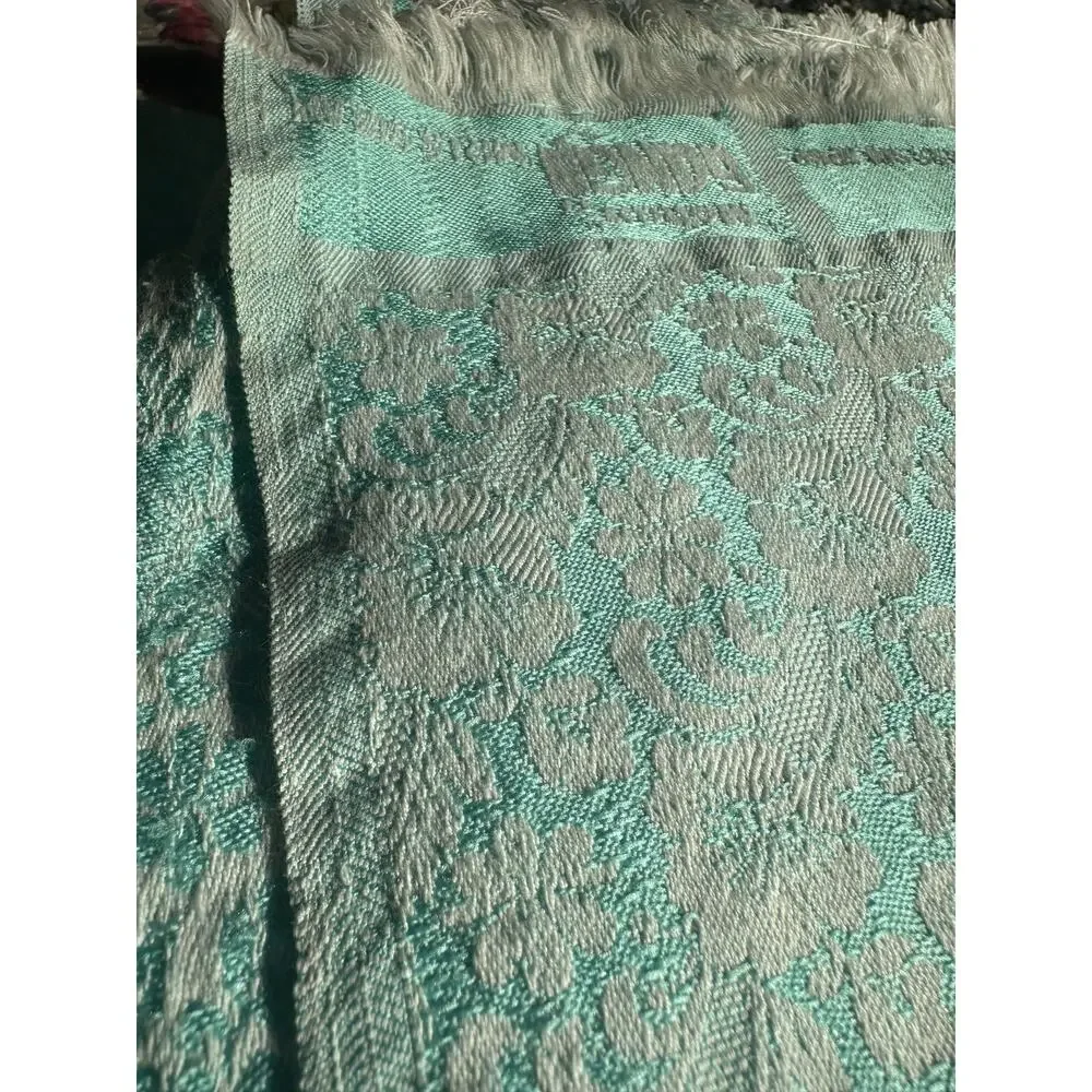 Vintage damask throw blanket floral jacquard woven Gangi blue jacquard teal